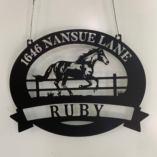 Custom Horse Farmhouse Metal Wall Sign, Personalized Horse Ranch Metal Sign, Custom Address Farmhouse Entrance Sign, Horse Metal Farm Sign