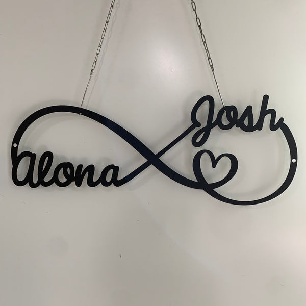 Personalized Infinity Heart Metal Name Wall Art, Infinity Love Symbol Metal Name Sign, Infinity Metal Wall Decor, Custom Heart Couple Metal Sign