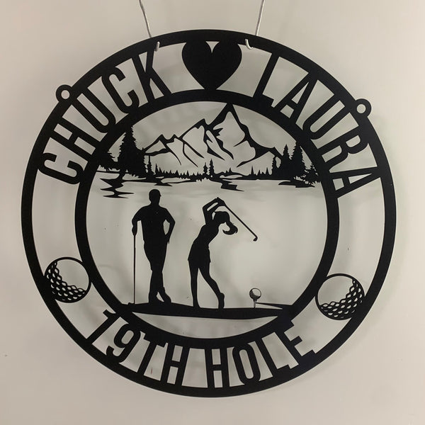 Personalized Couple Golfer Name Sign, Custom Golf Metal Sign, Golf Metal Wall Art, 19th Hole Metal Sign, Golf Monogram Metal Sign