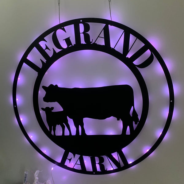 Custom Cow Farm Metal Wall Art Led Light, Personalized Cattle Farmhouse Metal Name Sign, Cattle Cow Farm Metal Wall Sign Decor