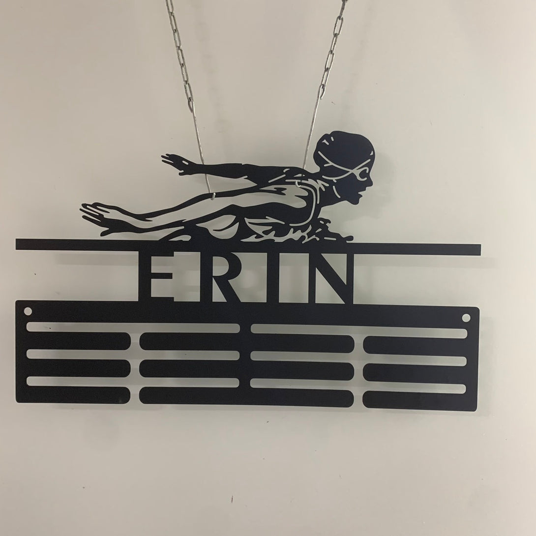 Custom Swimming Name Medal Hanger, Personalized Swimming Sports Medal Hanger, Swimming Medal Holder Display Rack For Awards And Ribbons