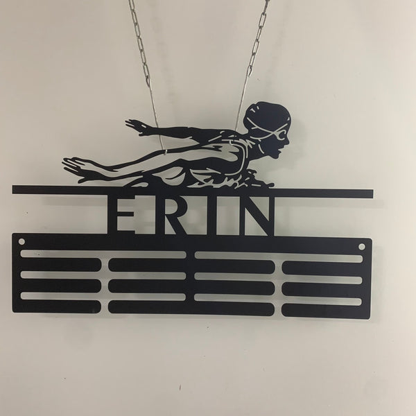 Custom Swimming Name Medal Hanger, Personalized Swimming Sports Medal Hanger, Swimming Medal Holder Display Rack For Awards And Ribbons