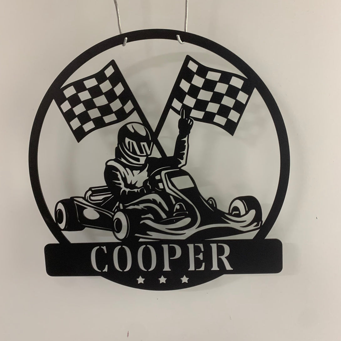 Personalized Racing Metal Wall Art, Checkered Racing Car Metal Sign, Car Racing Metal Wall Hanging, Car Racing Man Cave Garage Metal Wall Sign