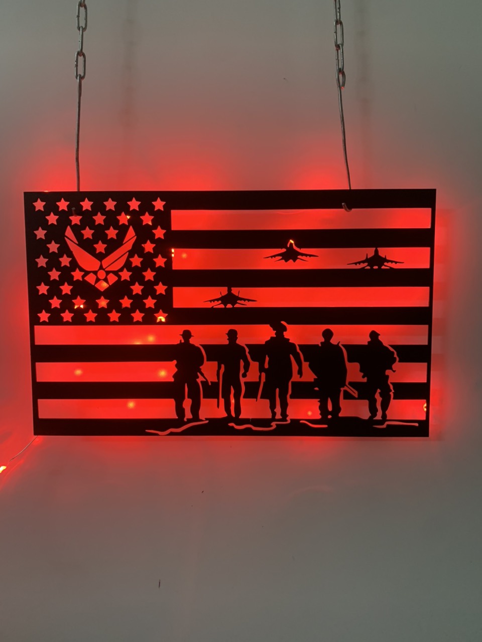 United States Air Force American Flag Metal Wall Art With Led Light, Us Air Force Metal Wall Sign, Us Soldier Military Metal Led Decor