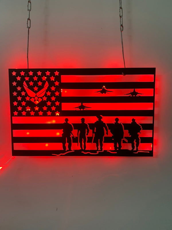 United States Air Force American Flag Metal Wall Art With Led Light, Us Air Force Metal Wall Sign, Us Soldier Military Metal Led Decor
