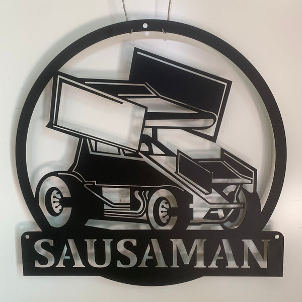 Custom Sprint Car Monogram Metal Sign Art, Personalized Sprint Car Metal Name Sign, Sprint Car Racing Name Sign, Speed Racing Metal Wall Sign