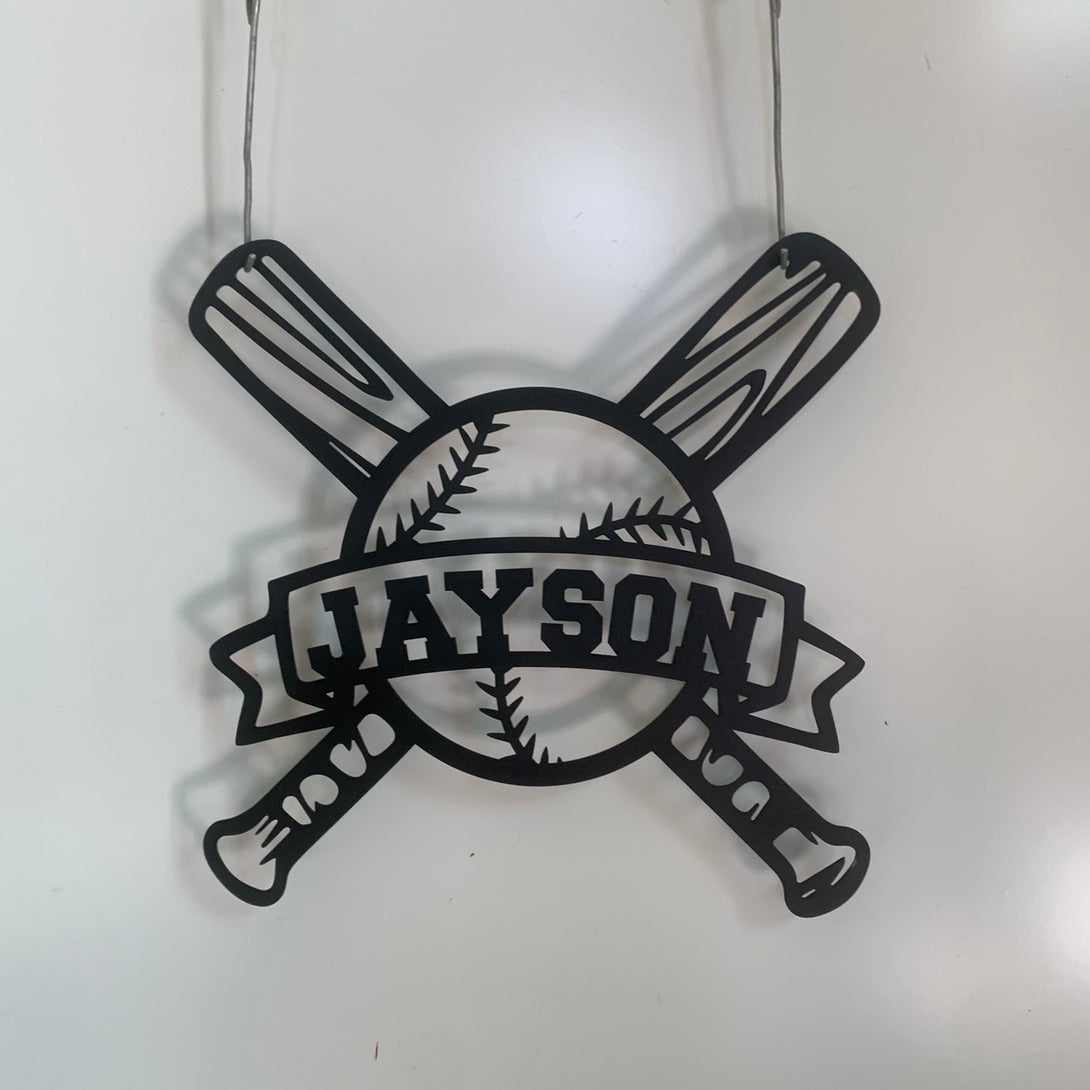 Custom Baseball Bat Metal Wall Art, Personalized Baseball Player Metal Name Sign, Softball Lovers Kid Nursery Metal Wall Sign