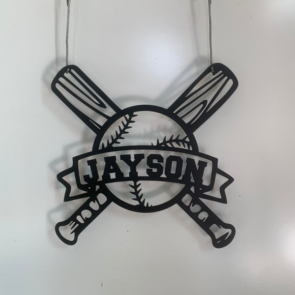Custom Baseball Bat Metal Wall Art, Personalized Baseball Player Metal Name Sign, Softball Lovers Kid Nursery Metal Wall Sign