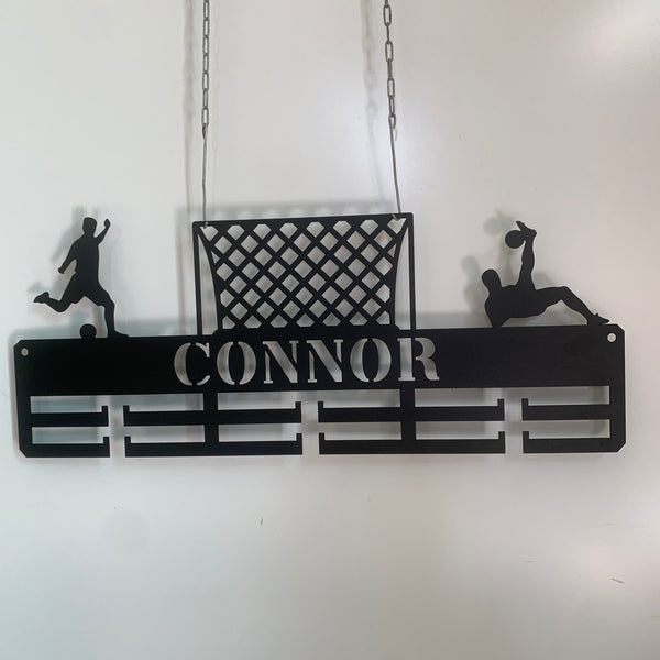 Custom Soccer Medal Holder Hanger, Personalized Football Player Name Display Medal Hanger, Soccer Medal Display Awards Metal Wall Sign