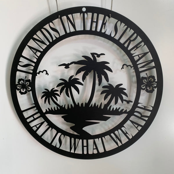 Custom Tropical Island Patio Backyard Metal Sign, Personalized Palm Tree Hibiscus Metal Name Sign, Welcome Tropical Oasis Welcome Metal Wall Art