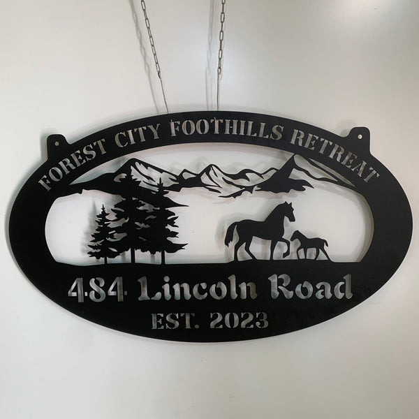 Custom Farmhouse Address Metal Wall Sign, Personalized Horse Ranch Metal Sign, Custom Family Name Entrance Sign, Horse Metal Farm Sign