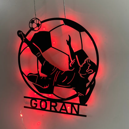 Personalized Soccer Player Metal Wall Art With Led Lights, Custom Football Player Metal Name Sign, Soccer Team Football Club Metal Wall Sign