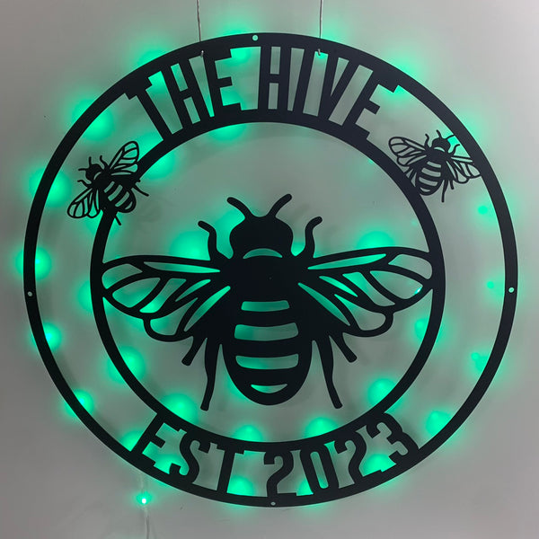 Custom Bee Metal Sign With Led Lights, Honey Bee Monogram Metal Wall Art, Personalized Beekeeper Metal Name Sign, Honey Farm Metal Sign