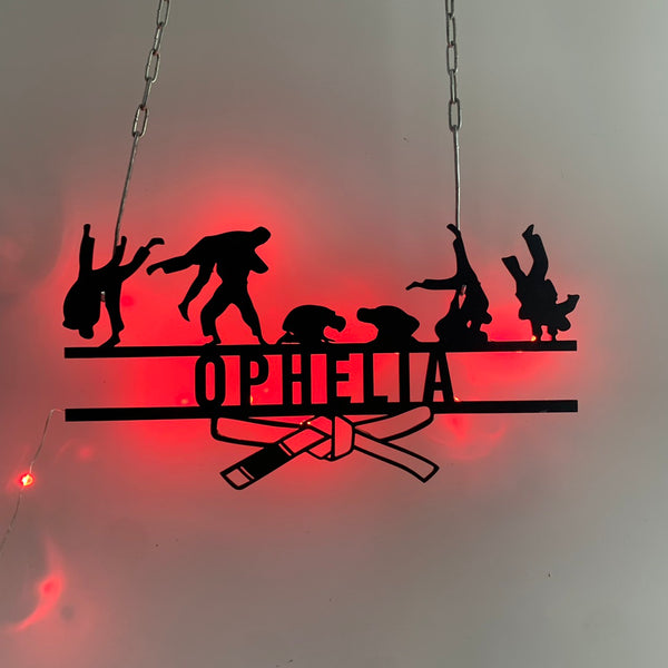 Personalized Brazilian Jiu Jitsu Metal Wall Art Led Light, Custom Brazilian Jiu Jitsu Metal Name Sign, Martial Arts Dojo Metal Wall Sign