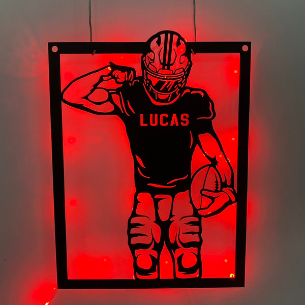 Custom American Football Metal Name Sign With Led Light, Personalized Us Football Player Metal Wall Art, American Football Sport Wall Led Decor