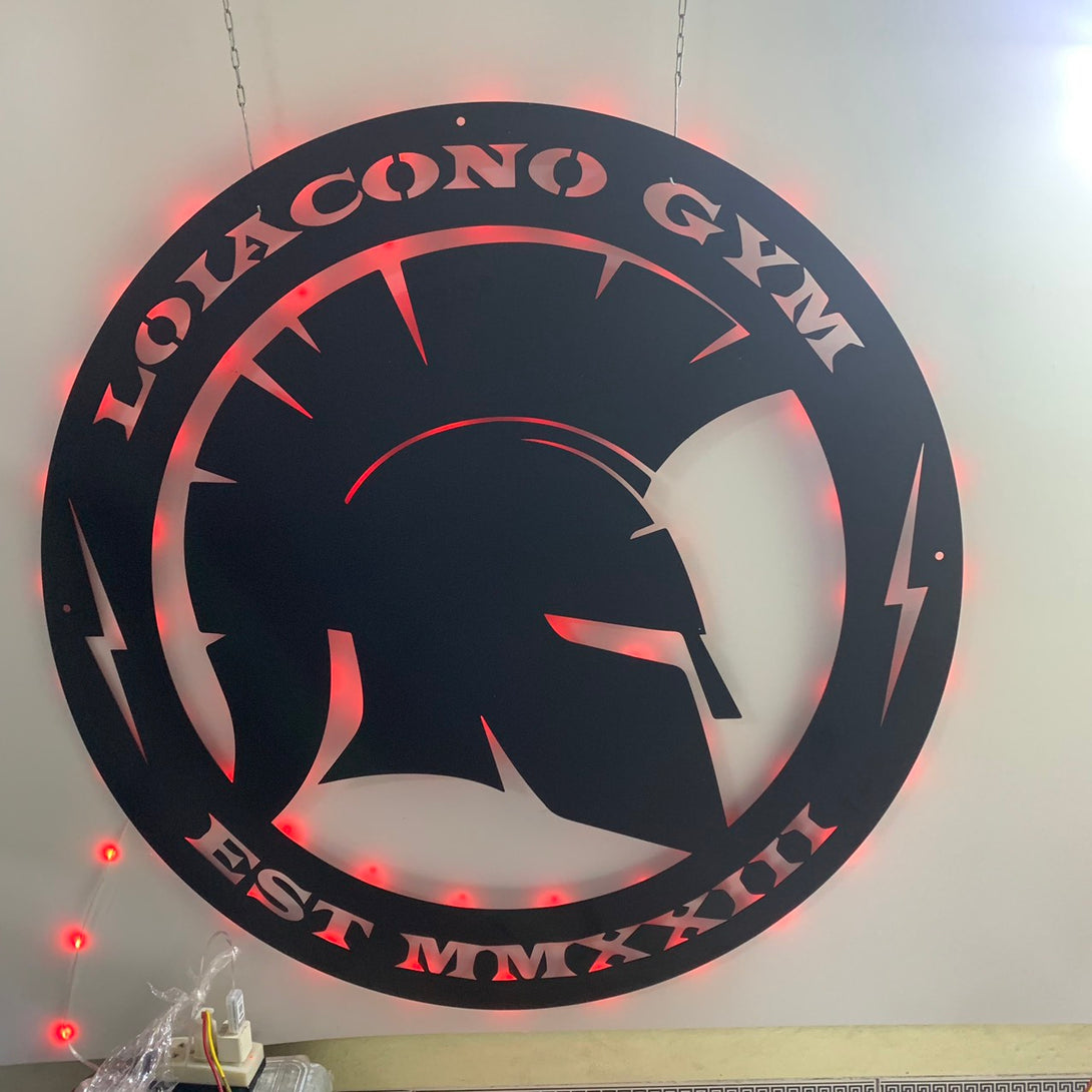Spartan Helmet Monogram Metal Wall Art With Led Lights, Custom Spartan Warrior Metal Sign, Custom Spartan Logo Metal Wall Led Decor