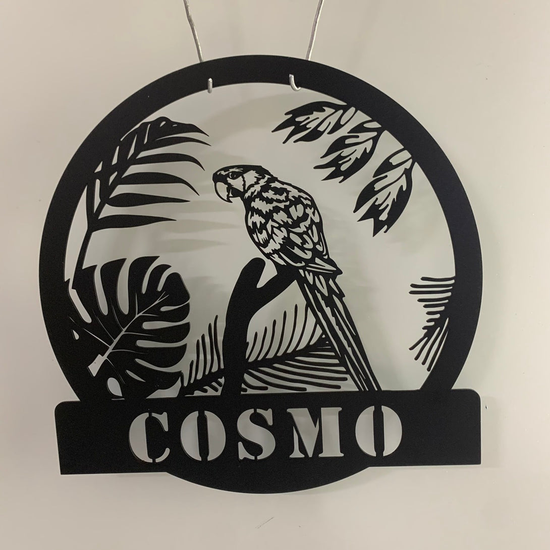Custom Parrots Bird Monogram Metal Wall Art, Personalized Parrots Lovers Metal Name Sign, Parrot Floral Metal, Animal Jungle Metal Sign