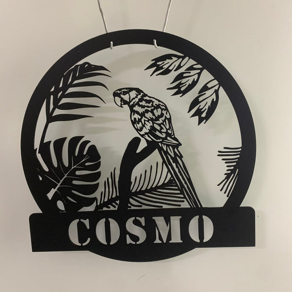 Custom Parrots Bird Monogram Metal Wall Art, Personalized Parrots Lovers Metal Name Sign, Parrot Floral Metal, Animal Jungle Metal Sign