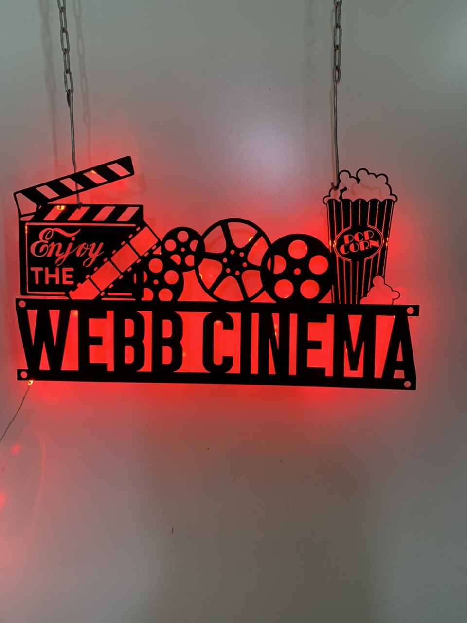 Custom Home Cinema Metal Wall Art With Led Light, Personalized Cinema Metal Led Sign, Family Cinema Movie Theater Metal Name Sign
