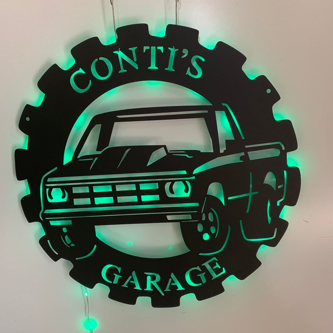 Custom Car Garage Metal Sign With Led Light, Personalized Metal Car Signs For Garage, Auto Repair Man Cave Workshop Metal Wall Art