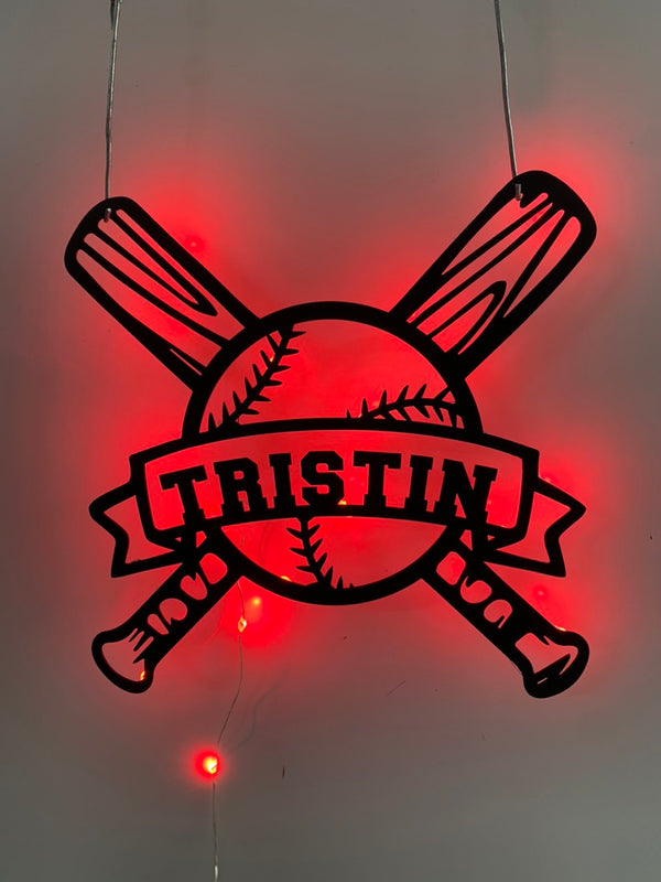 Custom Baseball Bat Metal Wall Art With Led Light, Personalized Baseball Player Metal Name Sign, Softball Lovers Kid Nursery Metal Wall Sign