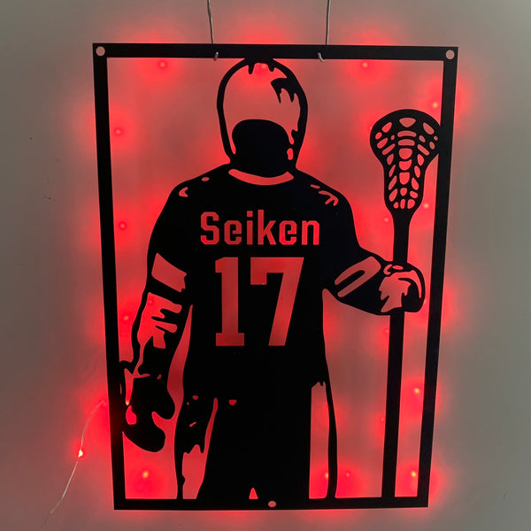 Custom Lacrosse Metal Wall Art Led Lights, Personalized Lacrosse Player Metal Number Name Sign, Lacrosse Sport Metal Wall Led Decor