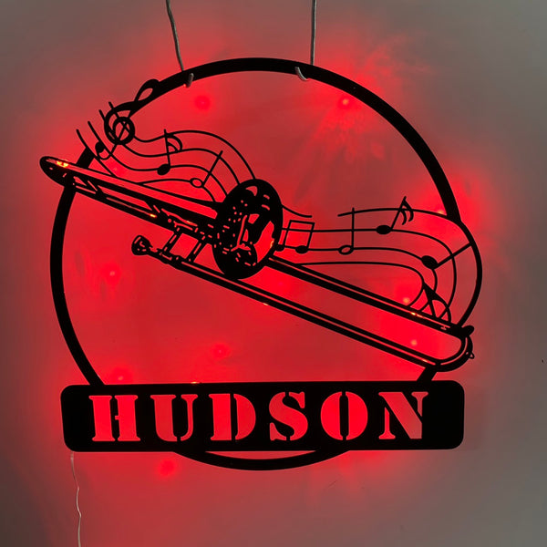 Custom Trumpet Musical Instrument Metal Wall Art Led Light, Personalized Trumpet Player Metal Name Sign, Music Studio Kid Room Metal Led Sign