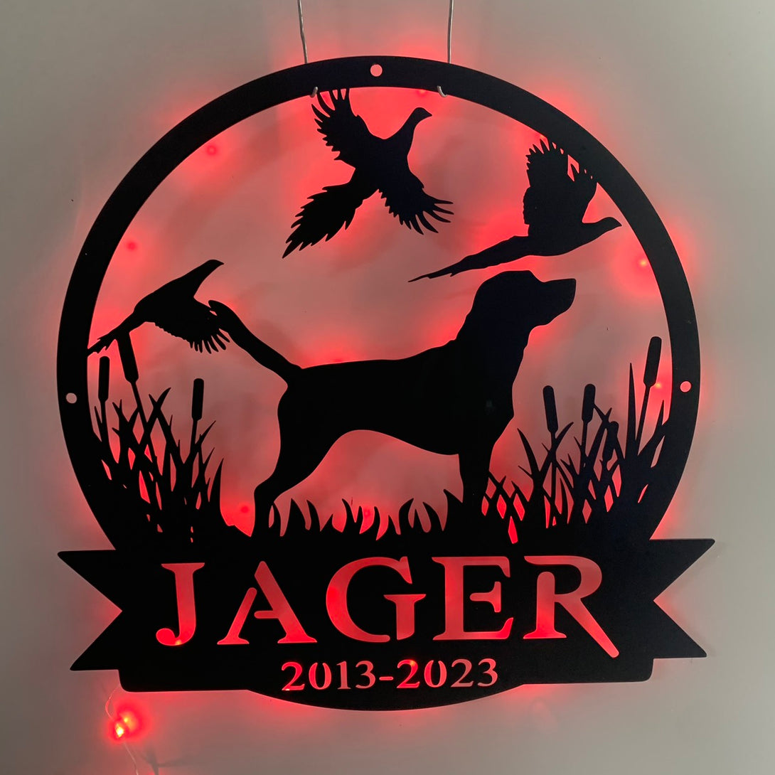 Personalized Labrador Dog Hunting Metal Sign With Led Lights, Hunting Dog Metal Sign, Labrador Dog Hunting Sign, Pheasant Hunting Sign
