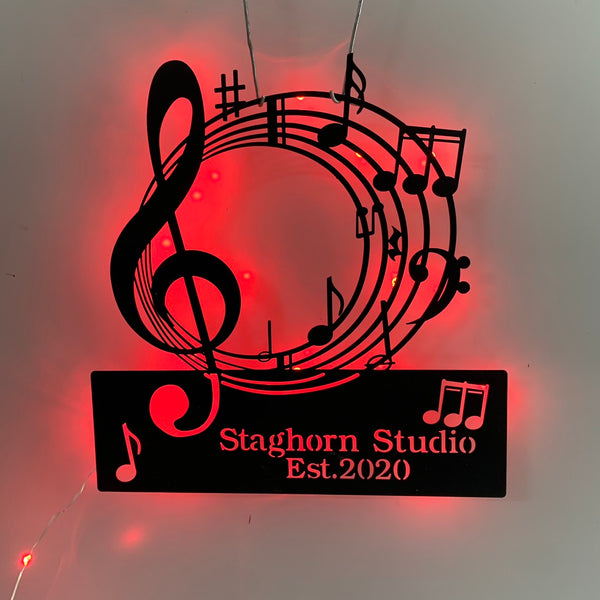 Personalized Music Notes Metal Wall Art With Led Lights, Custom Music Lover Musician Name Metal Sign, Music Room Metal Wall Decor