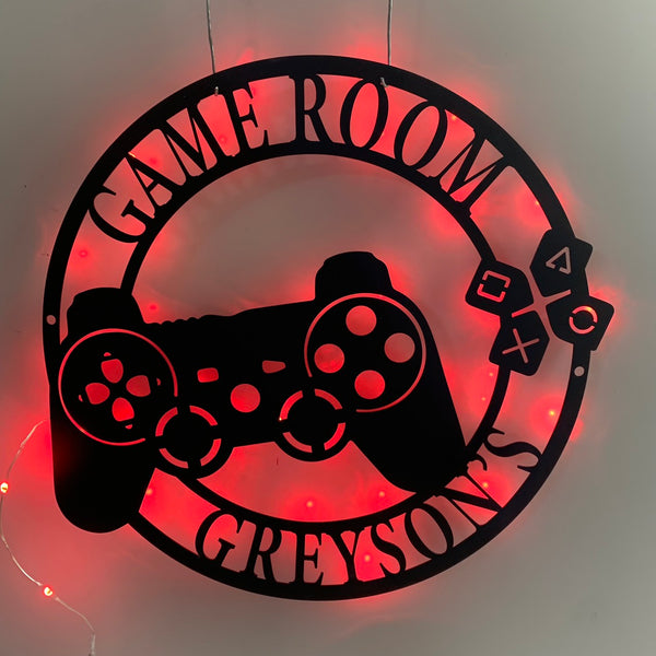 Custom Game Controller Metal Wall Art With Led Lights, Personalized Gamer Metal Name Sign, Game Zone Kids Room Metal Wall Decor