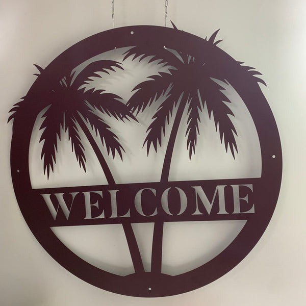 Custom Palm Trees Monogram Metal Wall Art, Palm Tree Beach House Outdoor Metal Sign, Poolside Patio Front Door Metal Wall Sign Decor