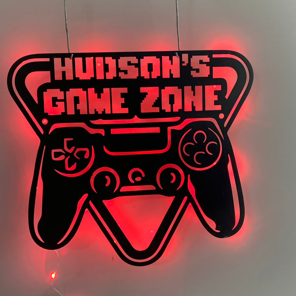 Personalized Game Controller Metal Wall Art With Led Lights, Custom Gamer Metal Name Sign, Game Zone Kids Room Metal Wall Led Decoration