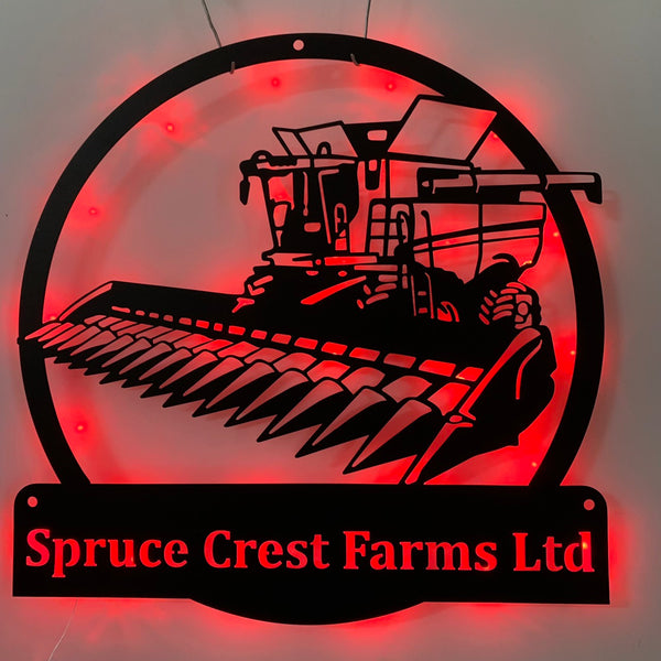 Harvester Farm Truck Metal Sign With Led Lights, Custom Harvester Farm Tractor Metal Name Sign, Harvester Farm Metal Wall Led Decor