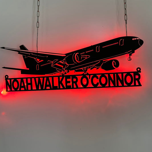 Custom Airplane Metal Wall Art With Led Light, Aircraft Hangar Metal Wall Led Decor, Personalized Pilot Metal Name Sign, Aeroplane Mancave Sign