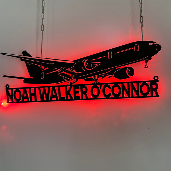 Custom Airplane Metal Wall Art With Led Light, Aircraft Hangar Metal Wall Led Decor, Personalized Pilot Metal Name Sign, Aeroplane Mancave Sign