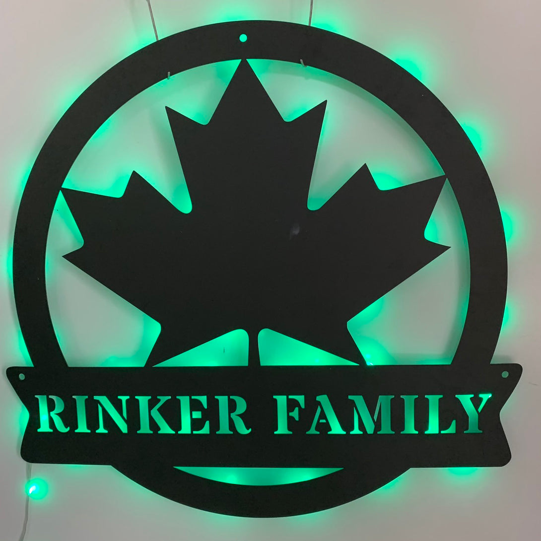 Custom Maple Leaf Metal Wall Art With Led Light, Personalized Family Name Metal Sign, Canada Leaf Cottage Wall Sign, Maple Leaf Metal Name Sign