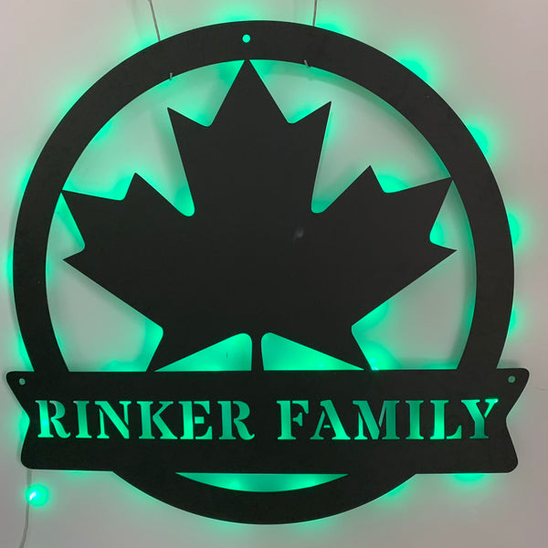 Custom Maple Leaf Metal Wall Art With Led Light, Personalized Family Name Metal Sign, Canada Leaf Cottage Wall Sign, Maple Leaf Metal Name Sign