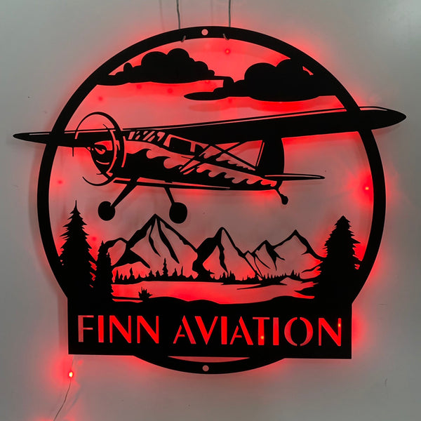 Custom Jet Aircraft Hangar Metal Wall Art Led Light, Personalized Pilot Name Metal Sign, Aviation Metal Hangar Wall Led Sign Decor