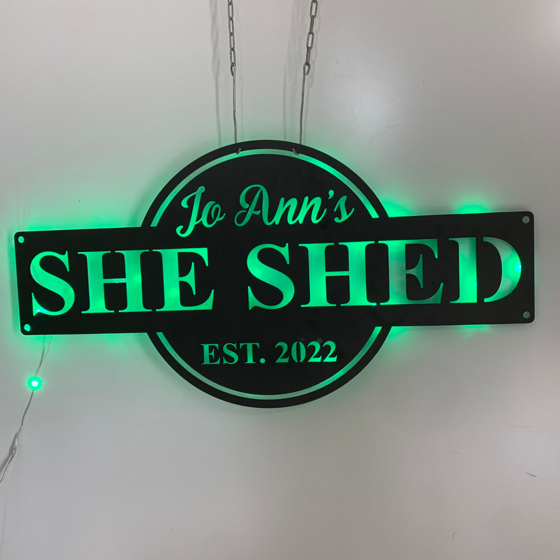 Custom She Shed Mom Cave Metal Wall Art Led Light, Personalized She Shed Established Date Metal Sign, Custom She Shed Metal Wall Sign Decor