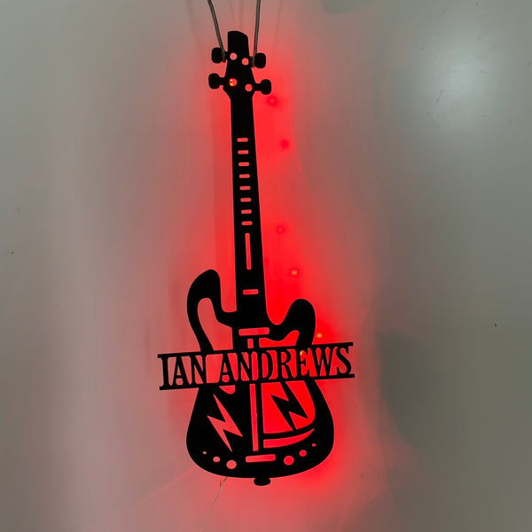 Personalized Electric Guitar Metal Wall Art With Led Lights, Custom Guitarist Metal Name Sign Art, Guitar Rock Music Studio Metal Led Sign