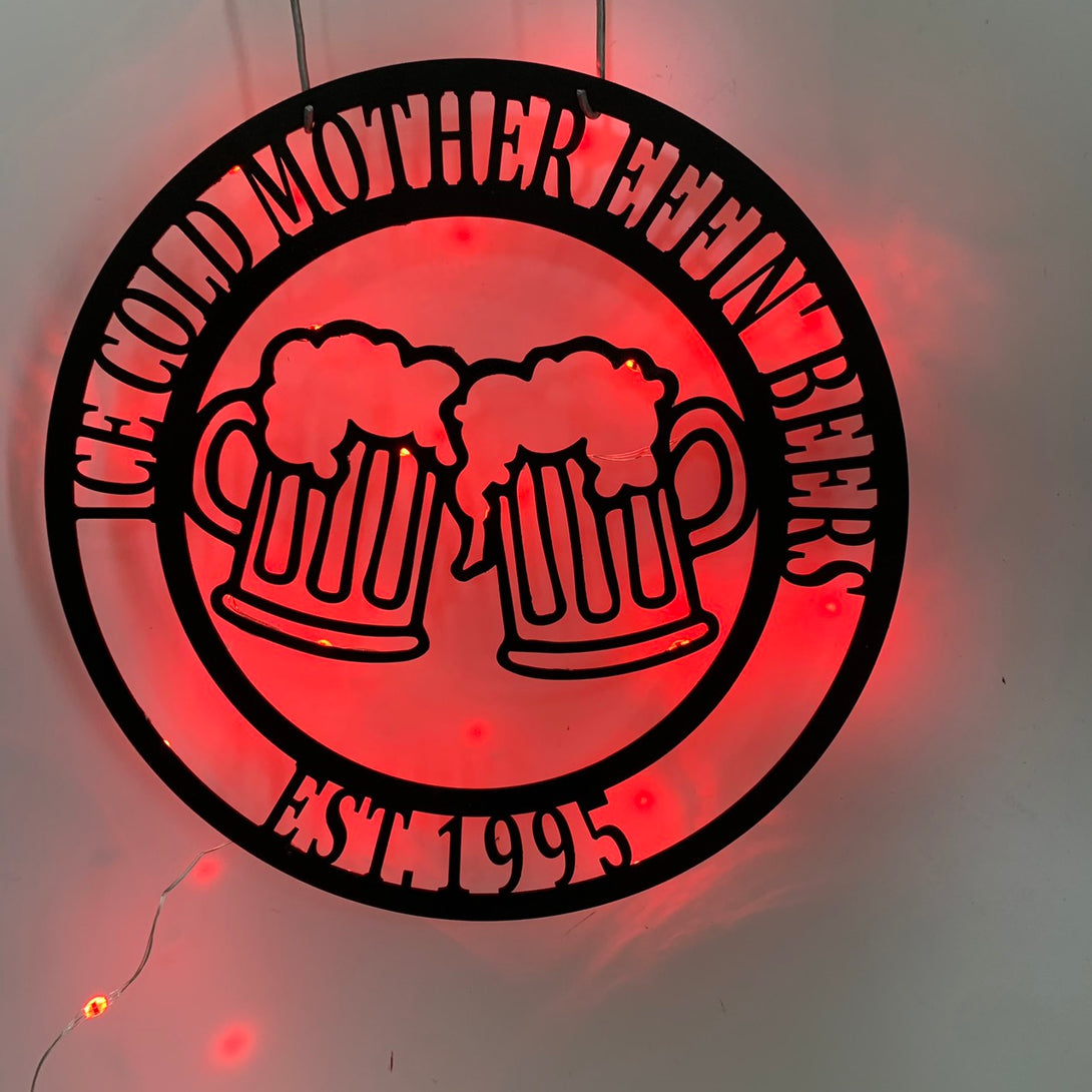 Custom Beer Bar Metal Wall Art With Led Lights, Personalized Beer Mug Cheers Metal Name Sign, Drink Bar Pub Man Cave Metal Led Sign