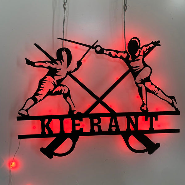Custom Fencing Metal Wall Art Led Light, Persoanlized Fencer Metal Name Sign, Fencing Sports Metal Sign, Fencing Team Combat Sport Wall Led Sign