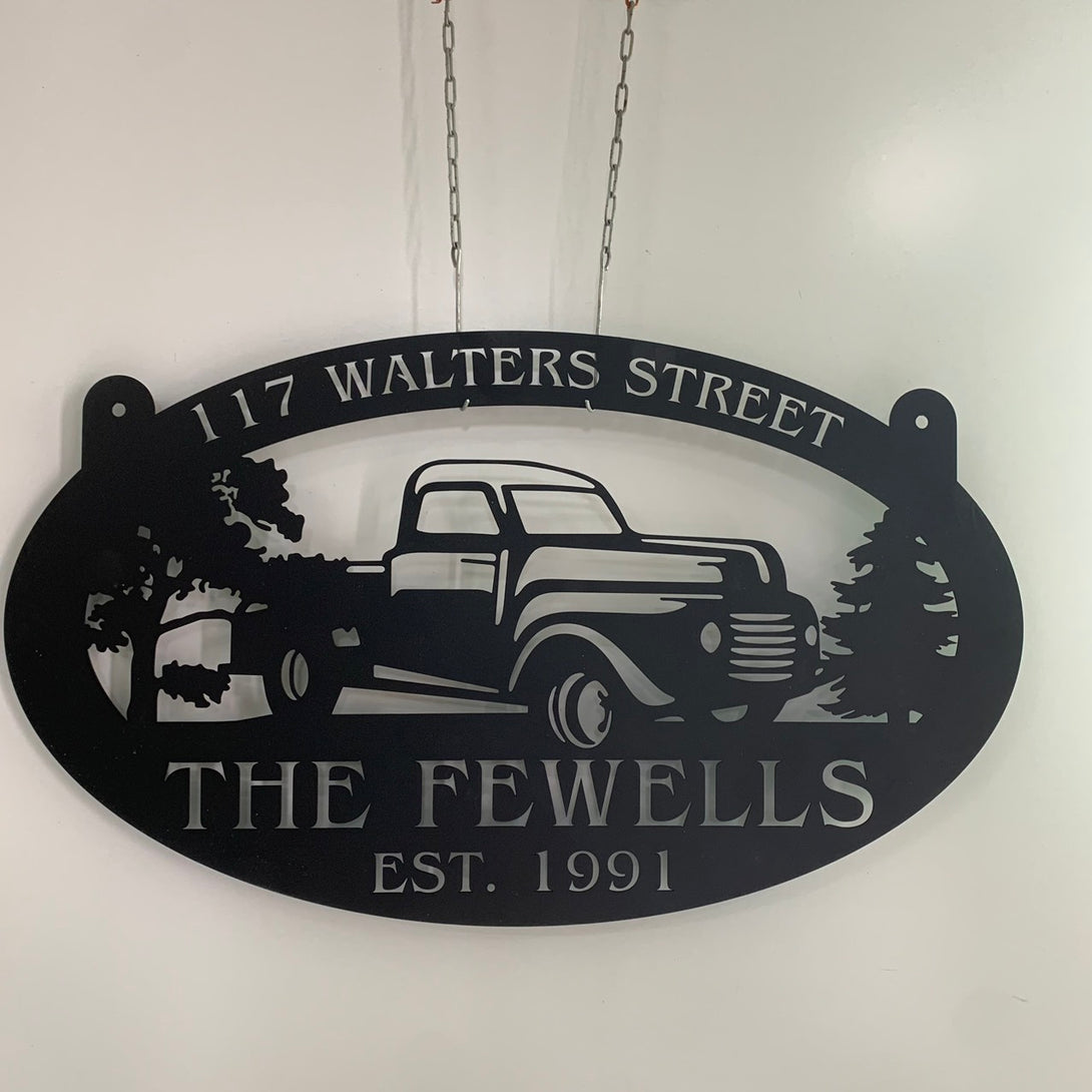 Customized Pickup Truck Garage Metal Wall Art, Personalized Truck Cabin Address Metal Sign, Pickup Truck House Number Metal Wall Hanging