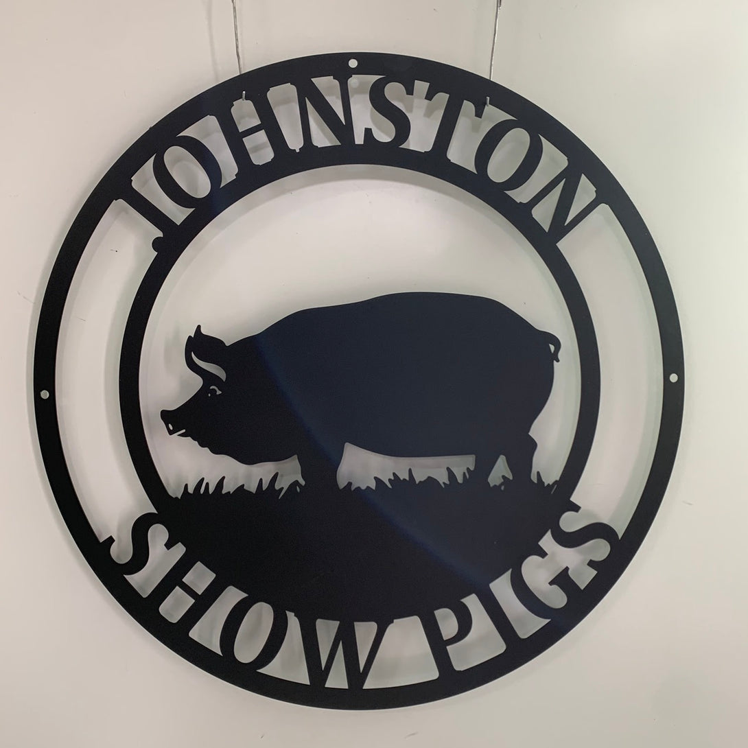 Custom Pig Farmhouse Metal Sign, Pig Silhouette Metal Wall Art, Personalized Cattle Pig Metal Farm Sign, Farm Animal Pig Monogram Metal Sign