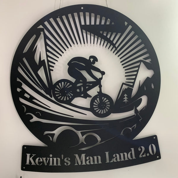 Custom Mountain Biking Monogram Metal Wall Art, Personalized Mountain Bike Rider Name Metal Sign, Biker Metal Name Sign, Cycling Metal Wall Art
