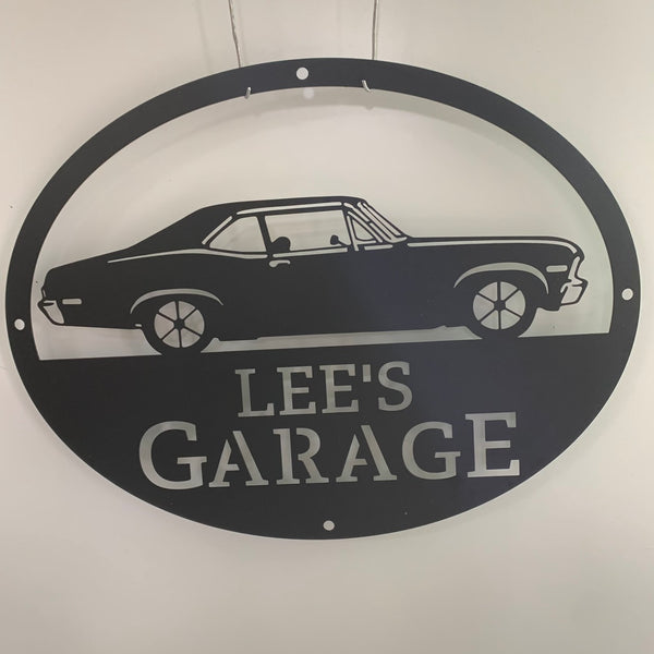 Personalized Car Garage Metal Name Sign, Custom Chevrolet Nova Car Metal Wall Art, Custom Garage Workshop Man Cave Metal Wall Sign