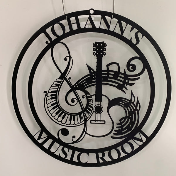 Personalized Musical Instruments Metal Wall Art, Custom Music Room Monogram Metal Name Sign, Music Guitar Drums Keyboard Metal Sign