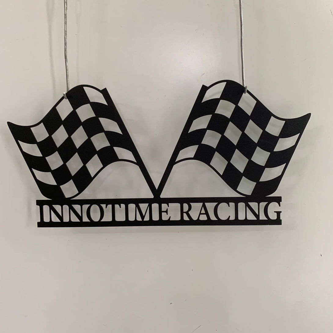 Personalized Racing Flag Metal Wall Art, Checkered Racing Flag Metal Sign, Car Racing Metal Wall Hanging, Car Racing Man Cave Garage Metal Sign