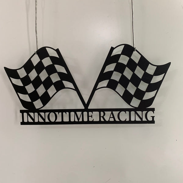 Personalized Racing Flag Metal Wall Art, Checkered Racing Flag Metal Sign, Car Racing Metal Wall Hanging, Car Racing Man Cave Garage Metal Sign