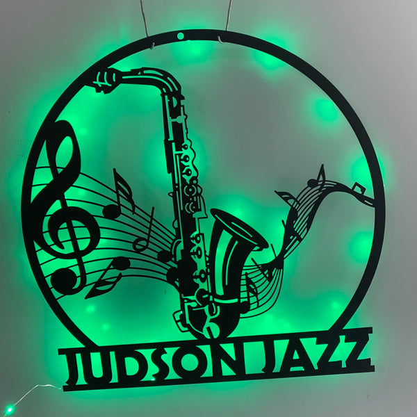 Custom Saxophone Metal Wall Art Led Light, Personalized Saxophone Player Metal Name Sign, Saxophone Musical Instruments Music Room Led Sign